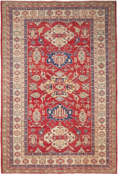 Tappeto Kazak Fine Pakistan Astratto Rosso Beige 202x290 Cm