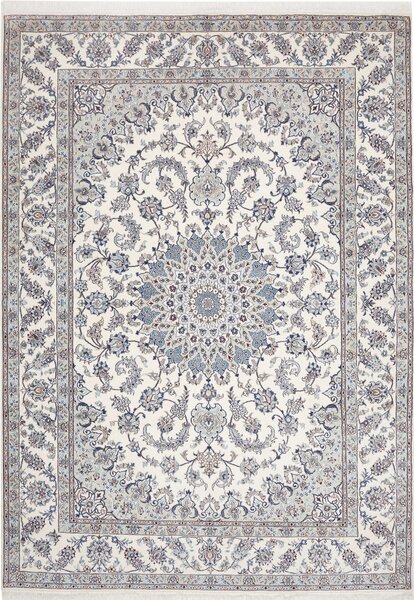 Tappeto Nain Kashmar Persia Medaglione Avorio Blu 244x349 Cm
