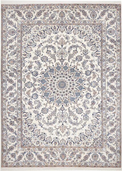 Tappeto Nain Kashmar Persia Medaglione Crema Blu 246x349 Cm