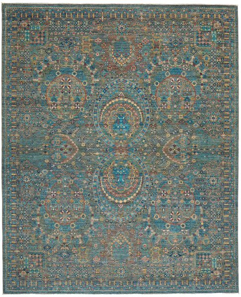 Tappeto Shahi Fine Pakistan Geometrico Turchese Ruggine 250x307 Cm