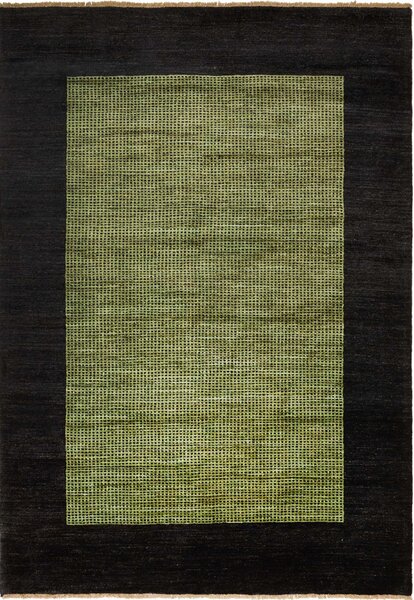 Tappeto Shayan Pakistan Geometrico Nero Verde Acido 157x195 Cm