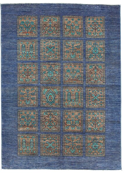 Tappeto Bakhtiyar Pakistan Geometrico Blu Marrone 126x175 Cm