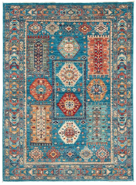Tappeto Tribal Pakistan Geometrico Blu Petrolio Rosso 122x166 Cm