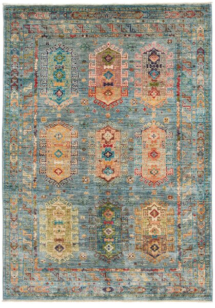 Tappeto Tribal Pakistan Astratto Azzurro Policromo 150x208 Cm