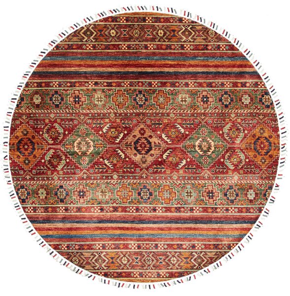 Tappeto Samarkand Pakistan Geometrico Rosso Verde 143x143 Cm