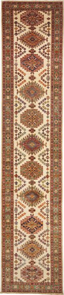 Tappeto Kazak Fine Pakistan Geometrico Crema Rosso 79x404 Cm