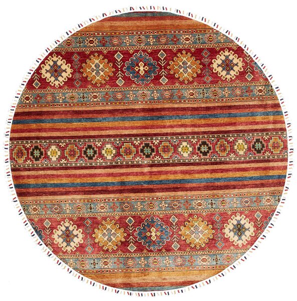 Tappeto Samarkand Pakistan Astratto Rosso Blu 195x195 Cm
