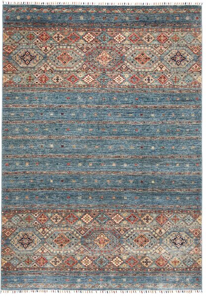 Tappeto Rubin Pakistan Astratto Blu Petrolio Rosso 167x241 Cm