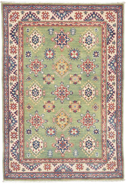 Tappeto Kazak Afghanistan Geometrico Verde Rosso 100x149 Cm