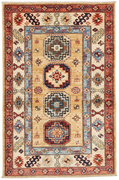Tappeto Kazak Fine Pakistan Geometrico Beige Rosso 99x150 Cm