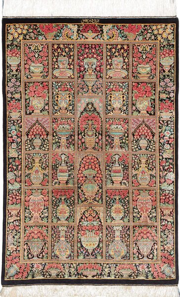 Tappeto Ghom Seta Persia Astratto Nero Rosso 78x120 Cm