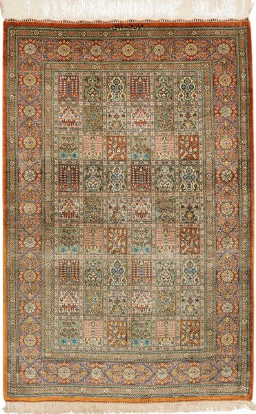 Tappeto Ghom Seta Persia Floreale Beige Arancio 78x120 Cm
