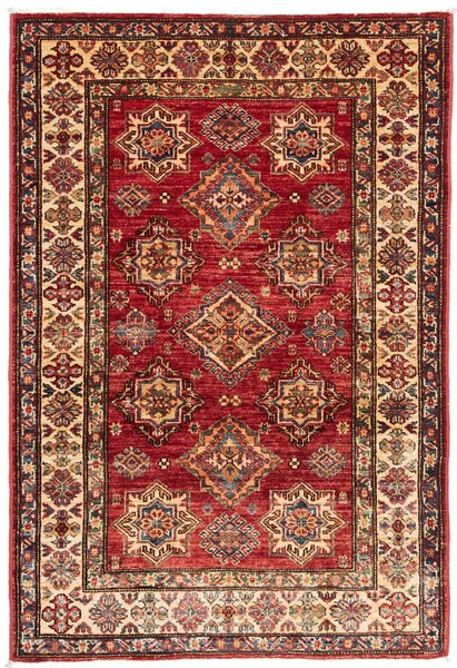 Tappeto Kazak Fine Pakistan Astratto Rosso Beige Blu 101x147 Cm