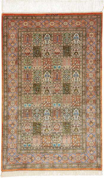 Tappeto Ghom Seta Persia Astratto Arancio Verde 77x122 Cm