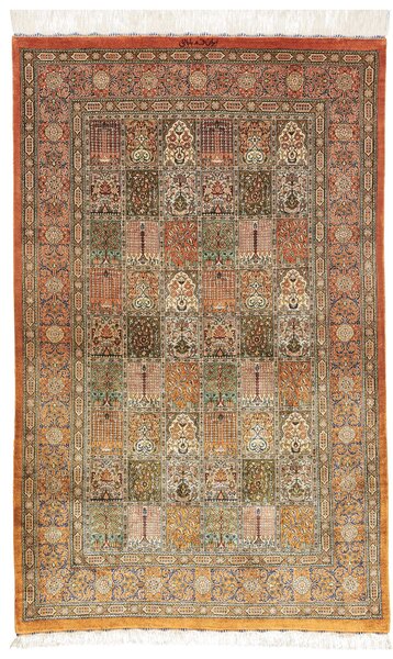 Tappeto Ghom Seta Persia Floreale Mattone Verde 97x154 Cm