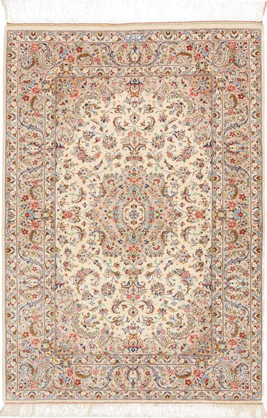 Tappeto Ghom Seta Persia Medaglione Beige Rosa 80x120 Cm