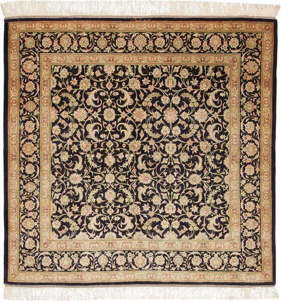 Tappeto Ghom Seta Persia Floreale Nero Beige 100x100 Cm