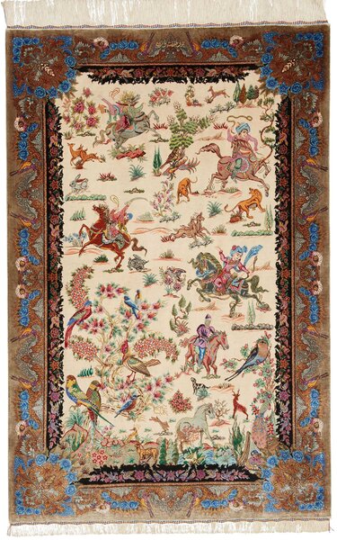 Tappeto Ghom Seta Persia Astratto Crema Marrone 100x150 Cm