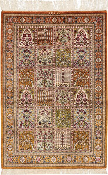 Tappeto Ghom Seta Persia Astratto Arancio Crema 60x90 Cm