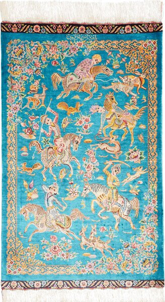 Tappeto Ghom Seta Persia Astratto Turchese Policromo 59x96 Cm