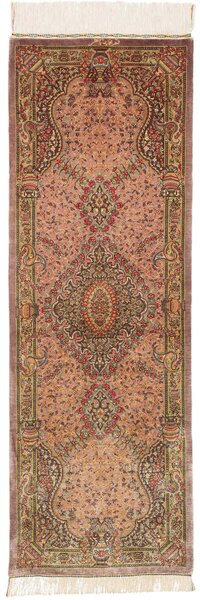 Tappeto Ghom Seta Persia Medaglione Rosa Marrone 50x148 Cm