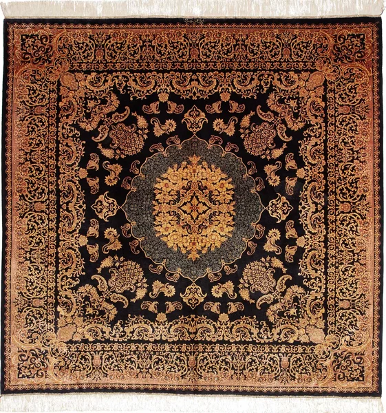 Tappeto Ghom Seta Persia Medaglione Nero Oro 200x200 Cm