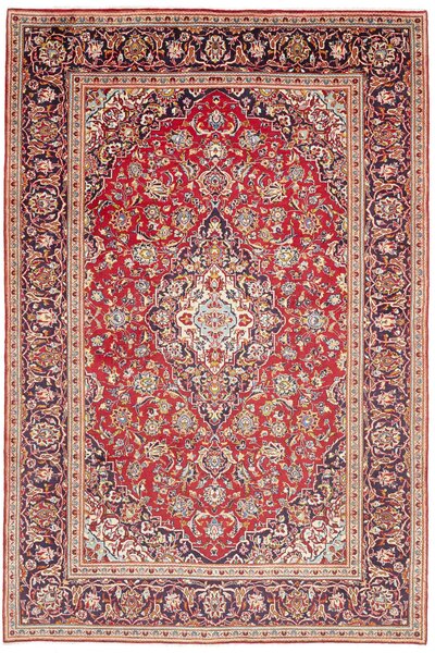 Tappeto Ardakan Persia Medaglione Rosso Scarlatto Blu Notte 203x308 Cm