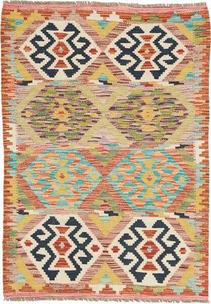 Tappeto Kilim Afghanistan Geometrico Arancio Blu 82x119 Cm