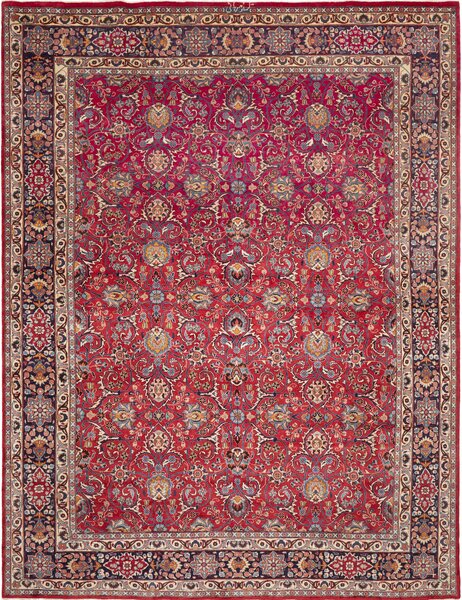 Tappeto Mashad Persia Floreale Rosso Abrash Blu 295x388 Cm