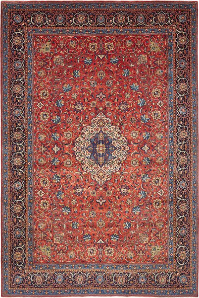 Tappeto Sarough Persia Medaglione Rosso Blu 248x372 Cm
