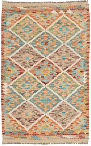 Tappeto Kilim Afghanistan Geometrico Beige Arancio 80x127 Cm