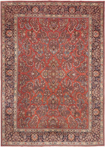 Tappeto Sarough Persia Floreale Rosso Mattone Blu Notte 283x398 Cm
