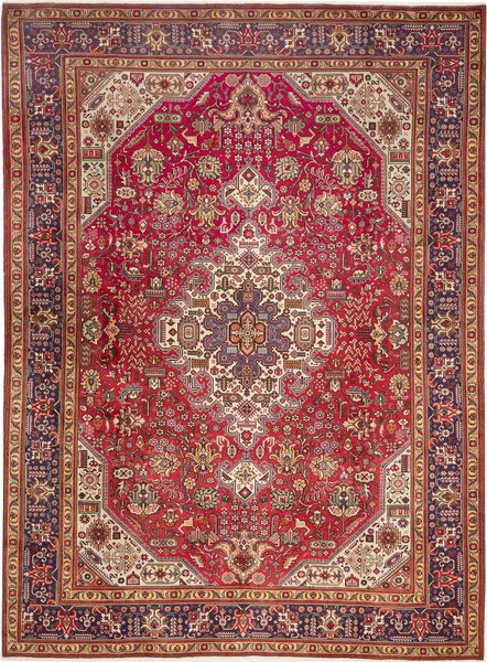 Tappeto Tabriz Persia Medaglione Rosso Blu 253x348 Cm