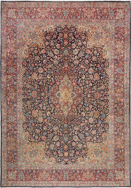 Tappeto Kerman Persia Medaglione Blu Rosso 272x387 Cm