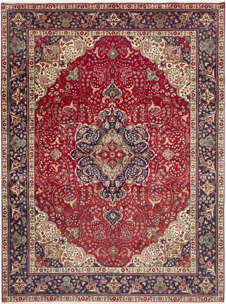 Tappeto Tabriz Persia Medaglione Rosso Blu 258x344 Cm