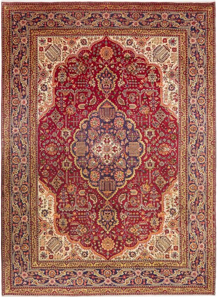 Tappeto Tabriz Persia Medaglione Rosso Blu 252x345 Cm