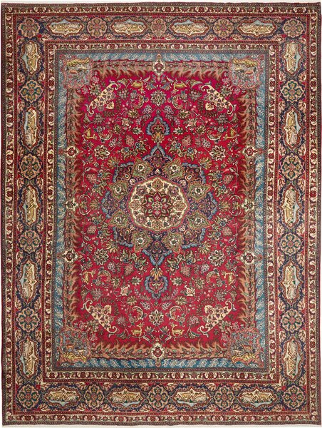 Tappeto Tabriz Persia Medaglione Rosso Blu 302x398 Cm