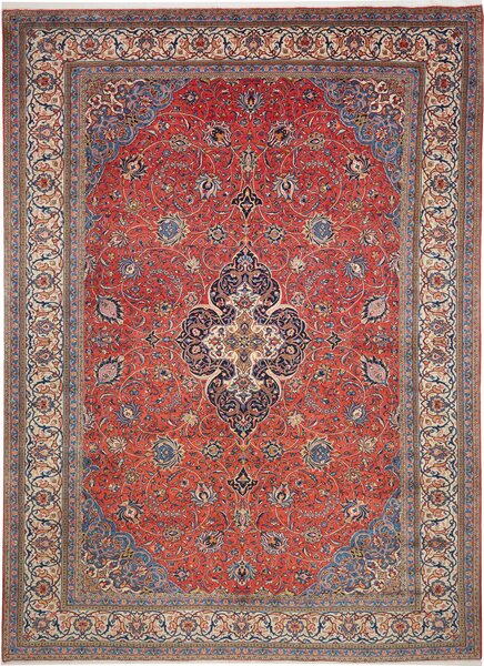 Tappeto Sarough Persia Medaglione Rosso Blu 303x415 Cm
