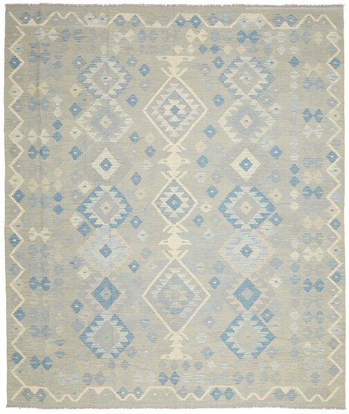 Tappeto Kilim Afghanistan Geometrico Azzurro Grigio Crema 249x298 Cm
