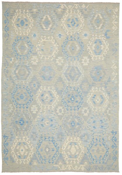 Tappeto Kilim Afghanistan Geometrico Azzurro Grigio 206x302 Cm