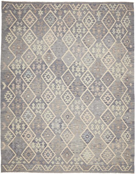 Tappeto Kilim Afghanistan Astratto Grigio Blu Crema 258x339 Cm
