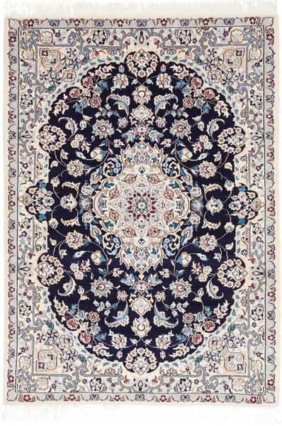 Tappeto Nain 6la Persia Medaglione Blu Notte Crema 80x114 Cm