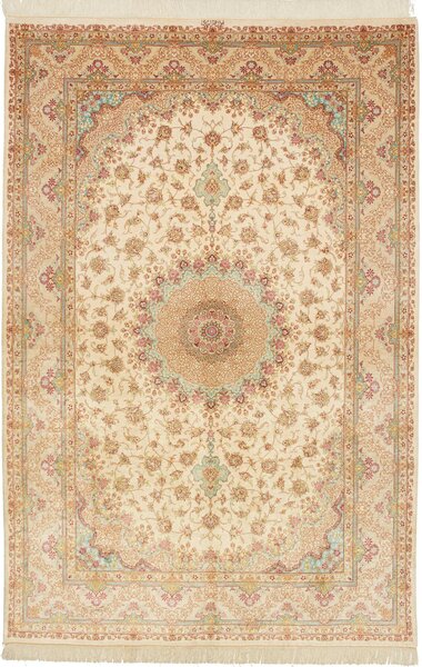 Tappeto Ghom Seta Persia Medaglione Crema Rosa 156x236 Cm