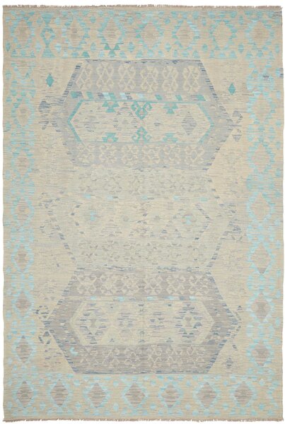 Tappeto Kilim Afghanistan Geometrico Beige Azzurro 198x298 Cm