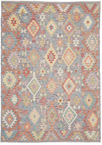 Tappeto Kilim Afghanistan Geometrico Multicolore Pastello 172x240 Cm
