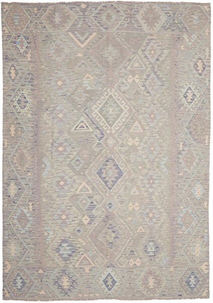 Tappeto Kilim Afghanistan Geometrico Grigio Beige 206x290 Cm
