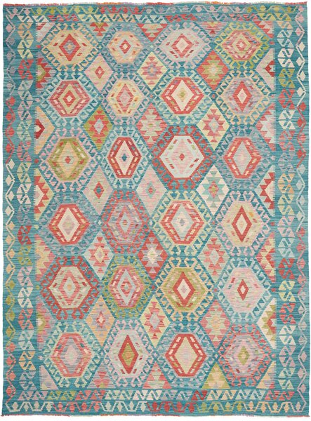 Tappeto Kilim Afghanistan Astratto Turchese Rosa 218x295 Cm