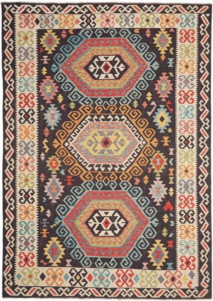 Tappeto Kilim Afghanistan Geometrico Marrone Policromo 209x293 Cm