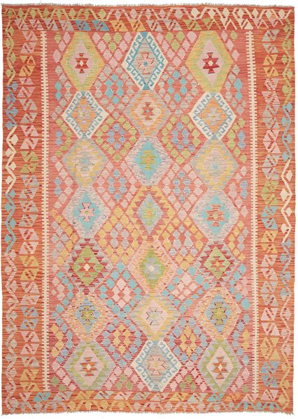 Tappeto Kilim Afghanistan Geometrico Salmone Azzurro 204x288 Cm