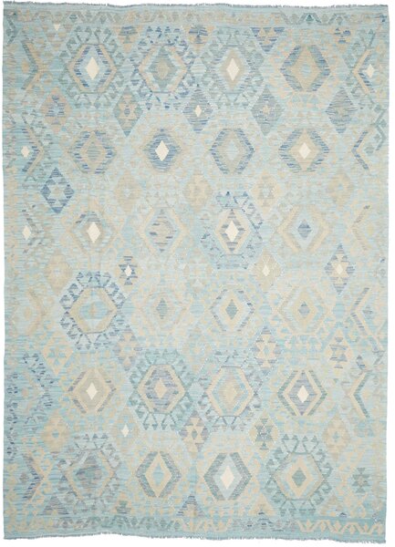 Tappeto Kilim Afghanistan Geometrico Azzurro Beige 217x297 Cm